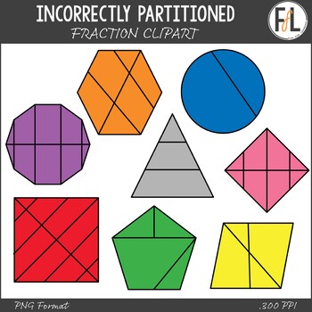 Preview of Fractions Clipart - Incorrectly Partitioned