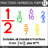 Fractions Clipart, Numerical Form - PRIMARY COLORS