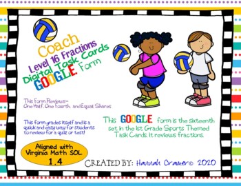 Preview of Fractions- Coach- Level 16- 1st Grade Digital Task Cards Fractions