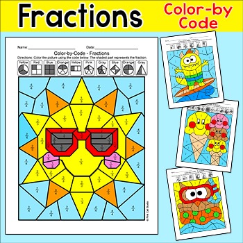 Preview of Fractions Color by Number End of the Year Activity - Summer Math Worksheets