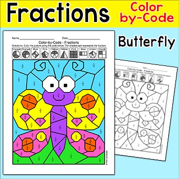 Preview of Butterfly Spring Color by Fractions Worksheet – Fun for Math Centers