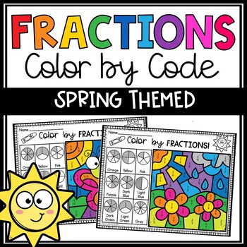 Preview of Fractions Color by Number Worksheets - Spring Fraction Activity - Math Center