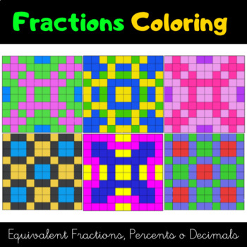 Preview of Fractions Coloring Pages - Equivalent Fractions, Percents & Decimals