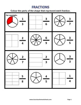 Fractions - Colour the Parts of the Shape that Represent each Fraction ...
