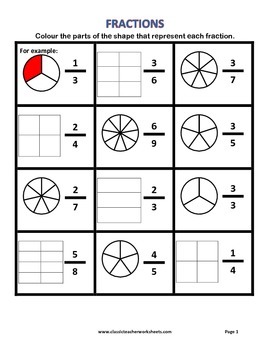 Fractions - Colour The Parts Of The Shape That Represent Each Fraction 