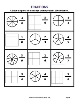 Fractions - Colour the Parts of the Shape that Represent each Fraction ...