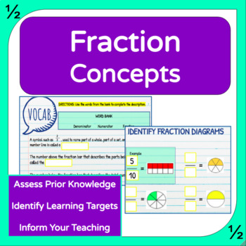 Preview of Fractions Concepts (Pre Assessment OR Post Assessment)
