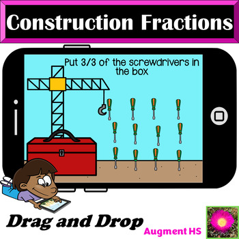 Preview of Fractions Construction Theme drag and drop Boom Cards™