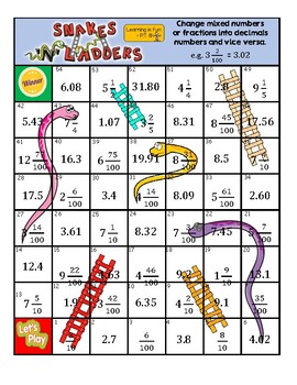 Preview of Fractions - Converting Fractions to Decimals Numbers - Board Game