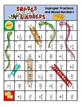 Preview of Fractions - Converting Mixed Numbers into Improper Fractions - Board Game