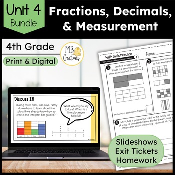 Preview of Fractions, Decimals, Measurement Unit 4 Slides Worksheets 4th Grade iReady Math