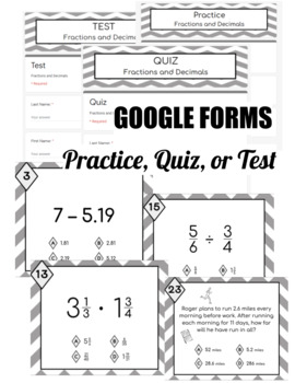 Preview of Fractions Decimals Mixed Numbers QUIZ TEST PRACTICE Google Forms DIGITAL!