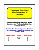 Fractions, Decimals & Mixed Numbers Work Station