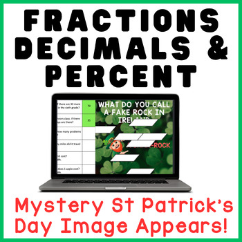 Preview of Fractions Decimals Percent | St. Patrick's Day | Math Mystery Digital Activity