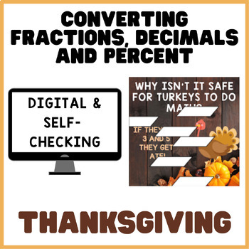 Preview of Fractions Decimals Percent | Thanksgiving Math Mystery Picture Digital Activity