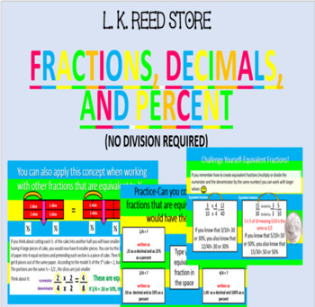 Preview of Fractions, Decimals, Percent (can be used for Distance Learning & Zoom Sessions)