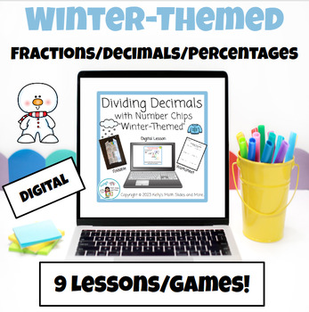 Preview of Fractions,Decimals,Percentages Bundle - Winter-Themed Digital Math Lessons/Games