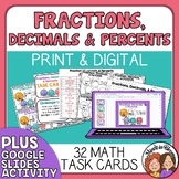Fractions, Decimals, & Percentages Equivalence Task Cards 