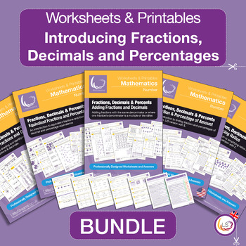 Preview of Introducing Fractions, Decimals & Percentages Bundle Fun Printables/worksheets