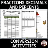 Converting Fractions Decimals Percent Activities
