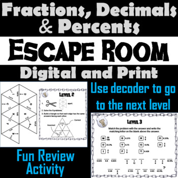 Preview of Converting Fractions, Decimals, and Percents Activity: Escape Room Math Game