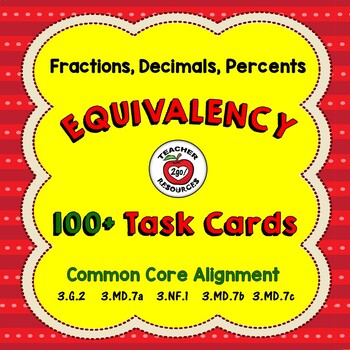 Preview of Fractions, Decimals, Percents: Equivalency Task Cards/Flash Cards