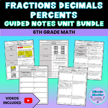 Preview of Fractions Decimals Percents Guided Notes Lesson UNIT BUNDLE 6th Grade Math