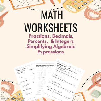 Preview of Fractions, Decimals, Percents & Integers, Simplifying Expressions...BUNDLE