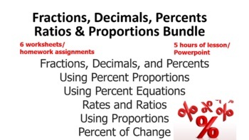 Preview of Fractions, Decimals & Percents, Ratios & Proportions Bundle: Lesson & Worksheets