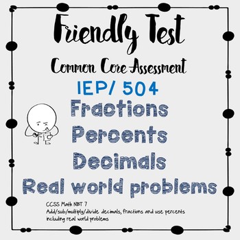 Preview of Fractions | Decimals | Percents | Word Problems 504 IEP Tests
