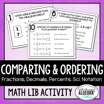 Preview of Fractions, Decimals, Percents, Scientific Notation | Math Lib Activity