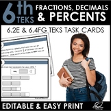 Fractions Decimals Percents Task Cards | TEKS 6.2E & 6.4FG