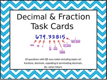 Preview of Fractions & Decimals Task Cards with QR Codes