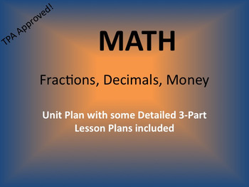Preview of Math Unit - Fractions Decimals and Money - TPA Approved