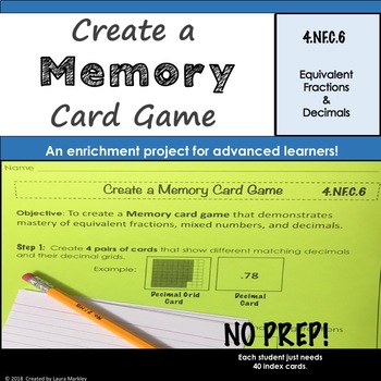 Preview of Fractions and Decimals Project: Make a Memory Card Game