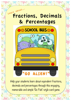 Preview of Fractions, Decimals and Percentages Flash Card Game GO ALIEN