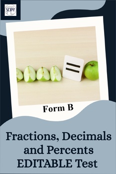 Preview of Fractions, Decimals and Percents EDITABLE  Cumulative Math Test Form B