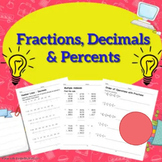 Fractions Decimals and Percents Math Practice Worksheets F