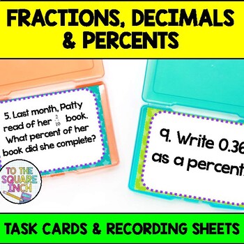 Preview of Fractions, Decimals and Percents Task Cards | Math Center Practice Activity