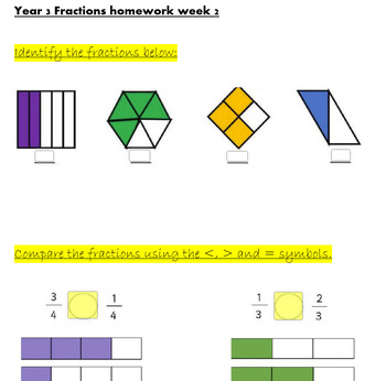 Preview of Fractions & Decimals homework week 2 - years 3 - 6 differentiated