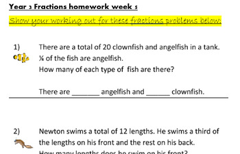 Preview of Fractions & Decimals homework week 5 - years 3 - 6 differentiated
