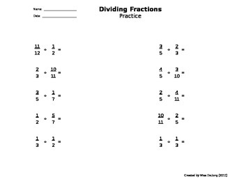 Preview of Fractions: Dividing - self-generating worksheet