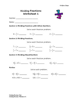 Preview of Fractions Division Challenge Worksheet Packet