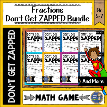 Preview of Fractions Don't Get ZAPPED Partner Math Game Bundle - Fractions Review Activity