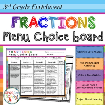 Preview of 3rd Grade Fractions Choice Board – Enrichment Math Menu – Distance Learning