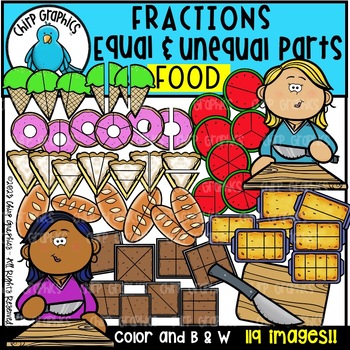 Preview of Fractions Equal and Unequal Parts FOOD Clip Art Set