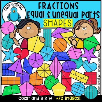 Preview of Fractions Equal and Unequal Parts SHAPES Clip Art Set