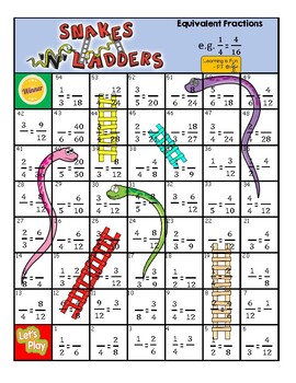 Preview of Fractions - Equivalent Fractions - Board Game - Snakes and Ladders
