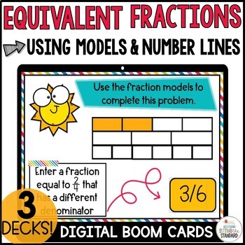 Preview of Equivalent Fractions on a Number Line 3rd Grade Math Boom Cards