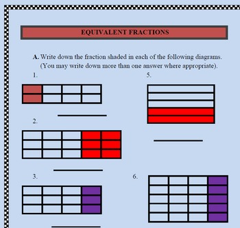 Preview of Fractions (Equivalent Fractions) with answers and an assessment
